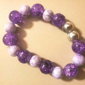 Handmade by my daughter. Beautiful Purple and Silver Beaded Bracelet